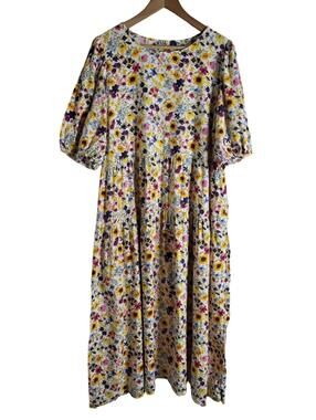 Old Navy Puff Sleeve Floral Print All Day Midi Swing Dress Peasant Style Sz XXL
